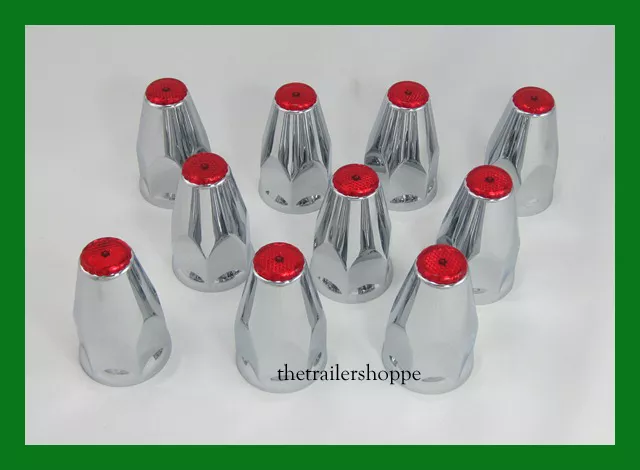 Chrome Lug Nut Covers with Flanges and Red Reflectors 33mm ABS Plastic 10 PC.