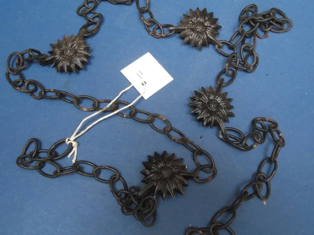 vintage Iron chains Circa 30's black 4 flowers 194cm long fence outside use