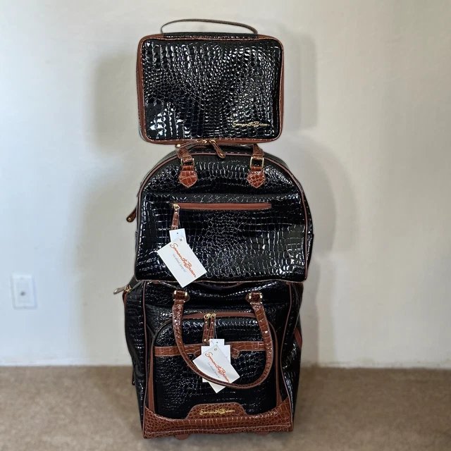 Samantha Brown Classic Luggage 20” Carry On & 14” Handle Bag - Black Croco [NEW]