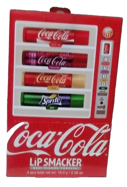 Coca Cola Lip Balm Vending Machine 4PC Lip Smacker Cherry Vanilla Sprite 1412090