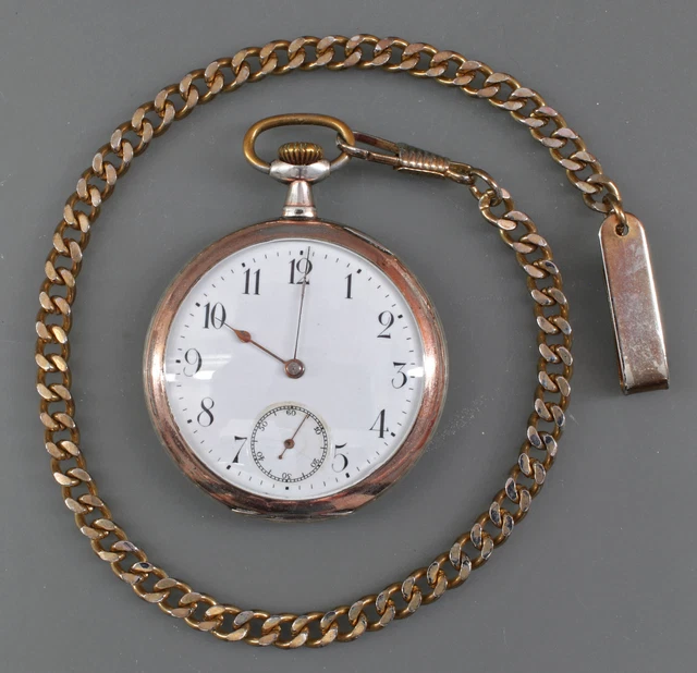 9020022 Argento Herren-Taschenuhr Circa 1910 800er Argento Movimento Läuft