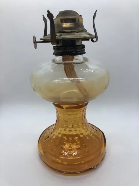 Vintage Hobnail Glass Amber Oil Kerosene Lamp with Burner no Chimney