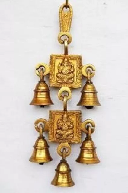 Indian traditional Brass Ganesh Idol Door Hanging Bells Golden