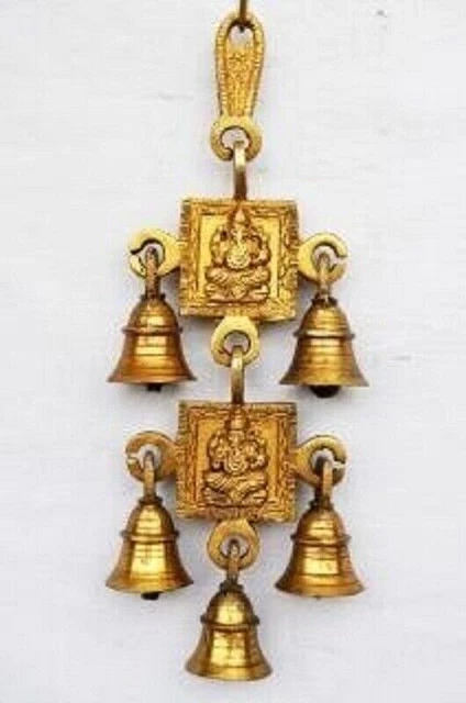 Indian traditional Brass Ganesh Idol Door Hanging Bells Golden