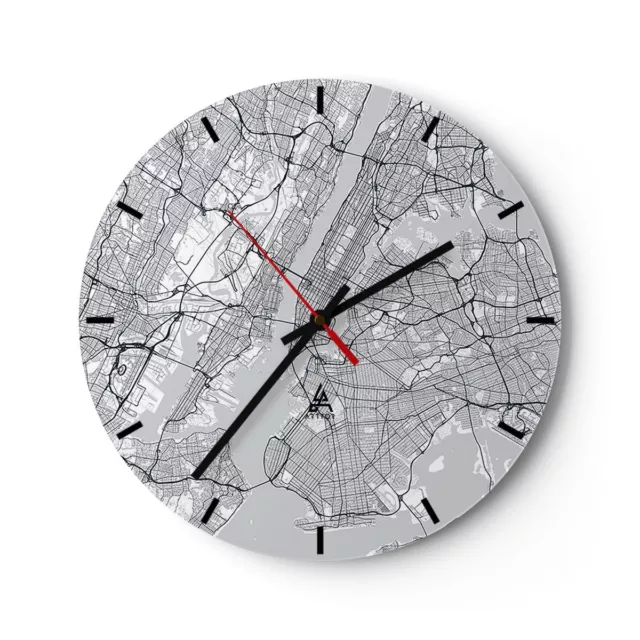 Horloge murale en verre 30x30cm Silencieuse New York Carte Wall Clock Decoration