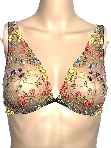 $70 Victorias Secret Dream Angels Unlined Plunge Bra Floral Embroidered Lace Nwt