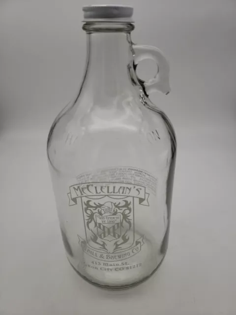 Mcclellan's Grill & Brewing Company Glass Beer Growler Jug 64oz Empty