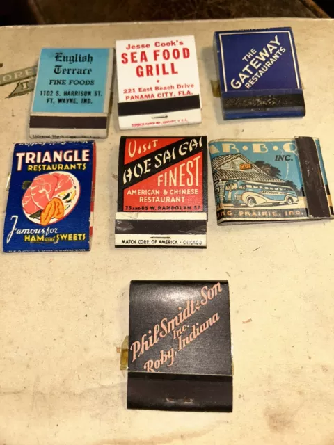 Vintage 1930s 1940s Lot Of 7 Restaurants Advertising Matchbook Covers *See Below