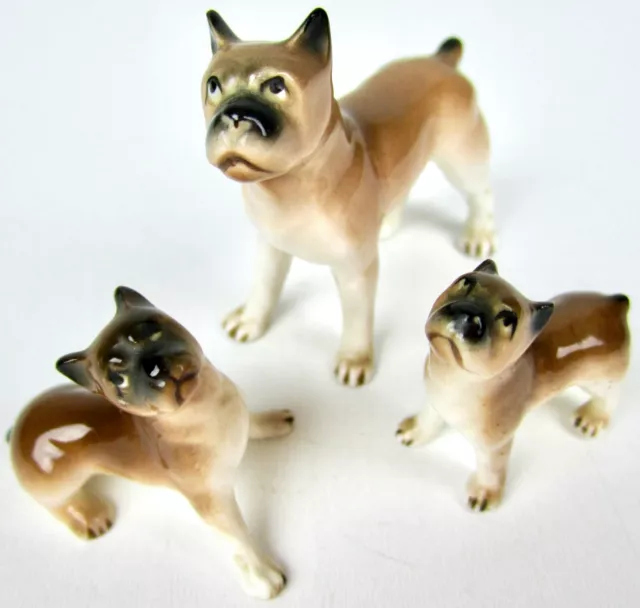 Vintage Miniature Ceramic Boxer Dog Figurine Figure Statue Dogs Puppy Lot of 3!