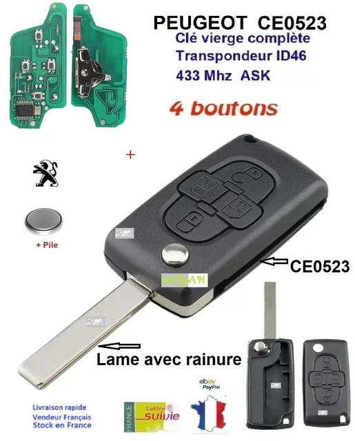 Llave Virgen CE0523 Con Circuito Para Peugeot 807, 1007 Y Citroën, 4 Botones, 433MHz Con Radiofrecuencia, Sin Programar