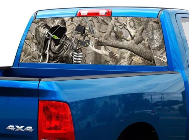 P453 Camo Reaper Bow Hunter Rear Window Tint Graphic Decal Wrap Back Pickup