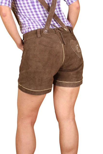 Trachten Lederhose für Damen Kurz mit Hosenträgern Gr. 32 braun  kudc1 3