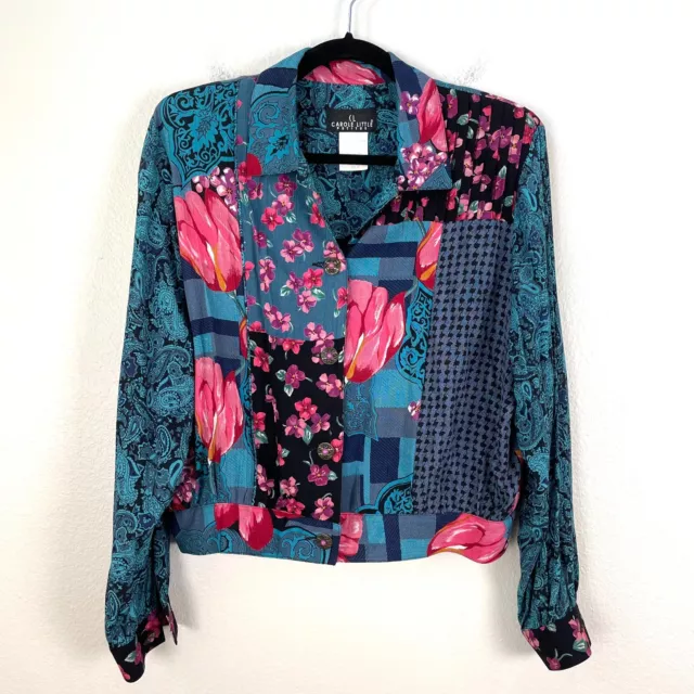 Vintage CAROLE LITTLE PETITES Size 12 Multicolor Floral Patchwork Button Jacket
