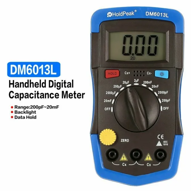 DM6013L Handheld Digital Capacitance Meter Capacitor Measuring w/ Backlight V7K5