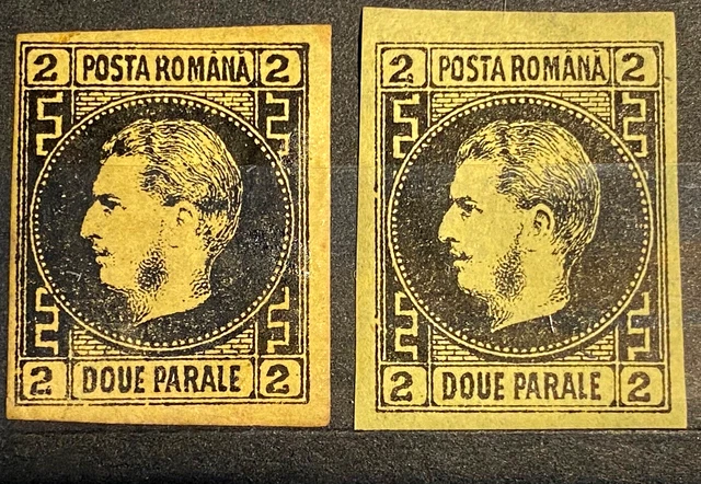 1867 Romania- Prince Carol I, whiskers, thin paper, imperf, 2pa+20pa    (r65,63)