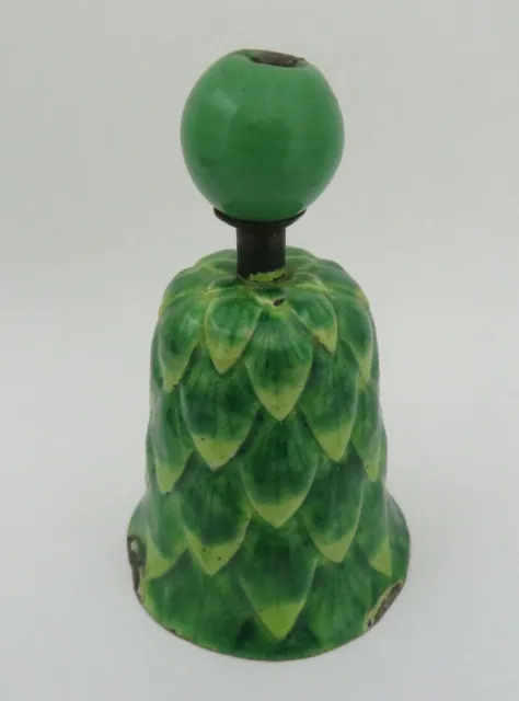 19th Century Chinese Mandarin Qing Enamel Bell ~ Green Glass Bead Hat Rank Badge