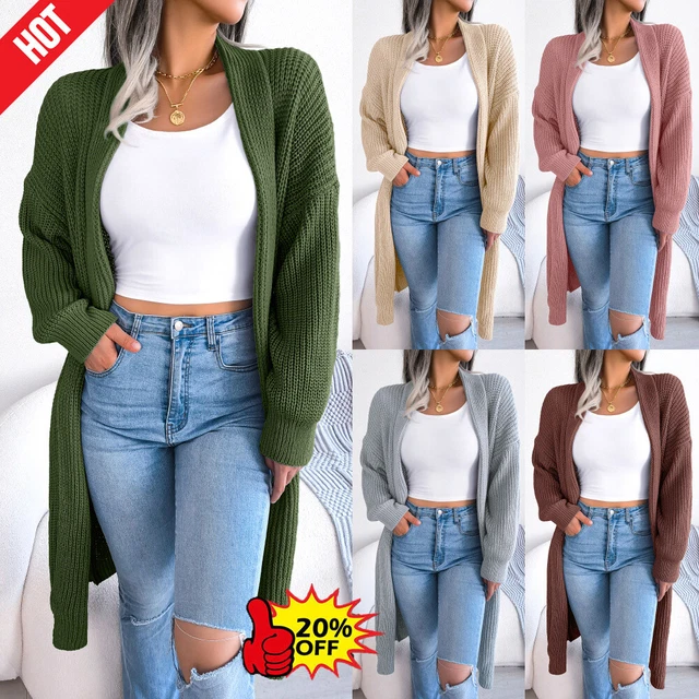 Damen-Cardigan In Übergröße Grob Gestrickt Ballonärmel Lange Maxi-Cardigan- R