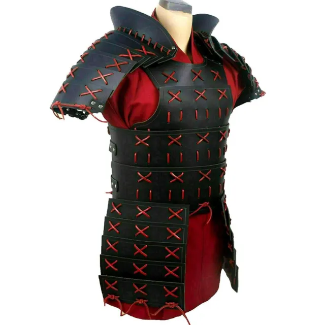 Samurai leather Jacket Chest Armor in Black Medieval Armour costume Cosplay