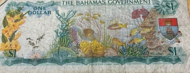 1974 Central Bank Of The Bahamas One Dollar Banknote Queen Elizabeth