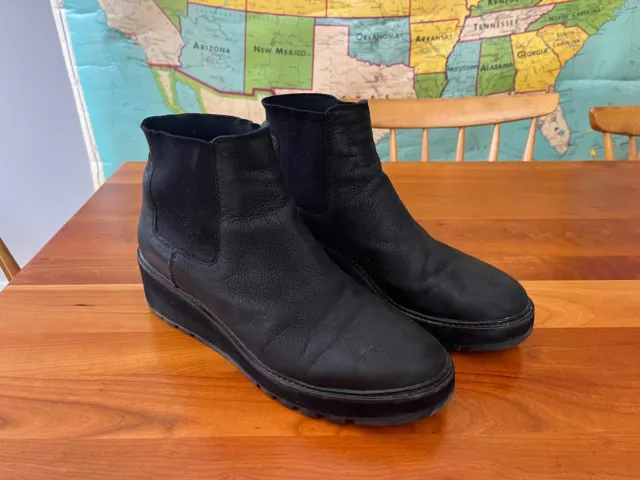 Eileen Fisher Chelsea Boots Size 10 Women's Wedge Washed Leather Bootie Black