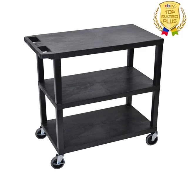 Multiprupose Service Utility Cart HDPE 4 Full Swivel Casters Push Handle 3 Tier
