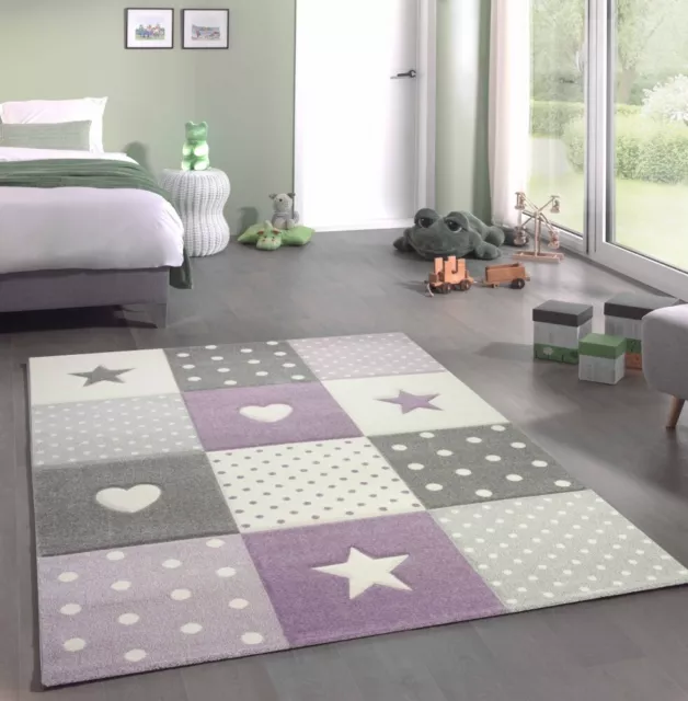 Alfombra de juego para niños alfombra bebé con corazón estrella crema gris pú ..