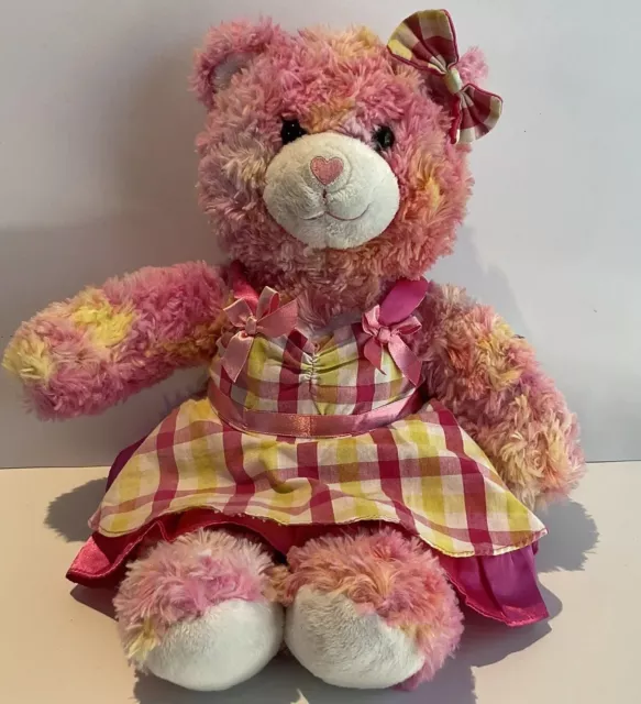 Build-A-Bear Workshop Pink & Orange  "Endless Hugs" Teddy w Heart Nose & Dress