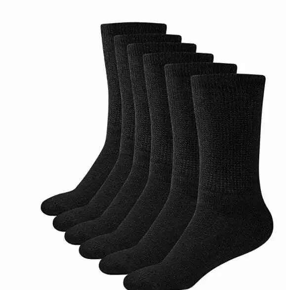 Diabetic Socks for Mens Womens Loose Fit Non-Binding Crew Socks 6 Pairs