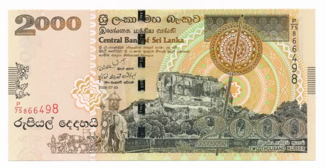 Sri Lanka 2000 Rupees 2006 P. 121 Unc Note