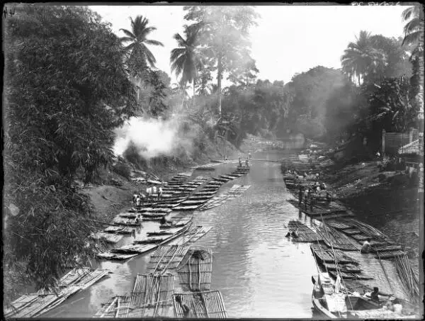 Indonesia Bamboo rafts Batavia (Raden Saleh) Java, Indonesia - Old Photo