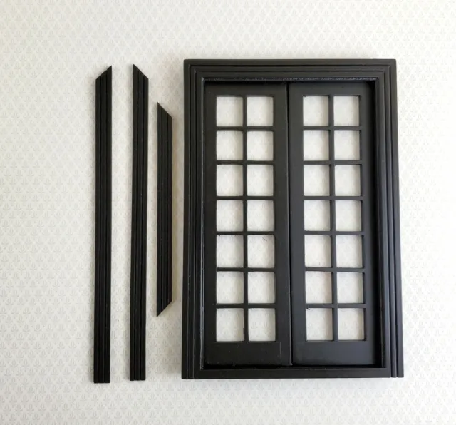Dollhouse Double French Doors with Windows BLACK 1:12 Scale Interior Exterior