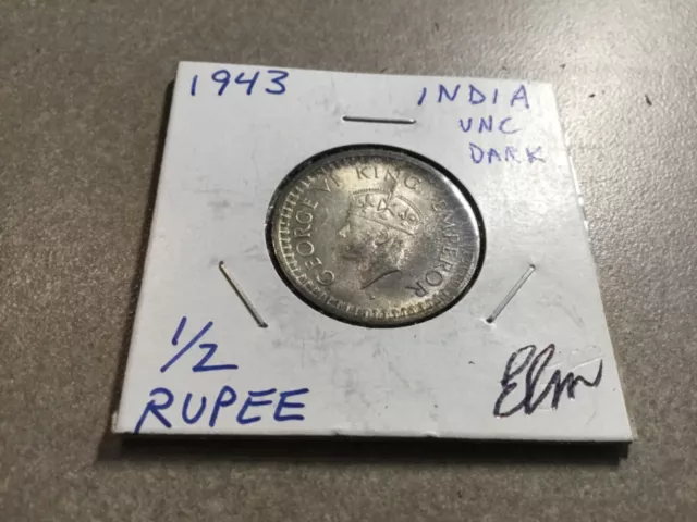 1943 India-British 1/2 Half Rupee Silver Coin KM# 552 uncirculated # 2682