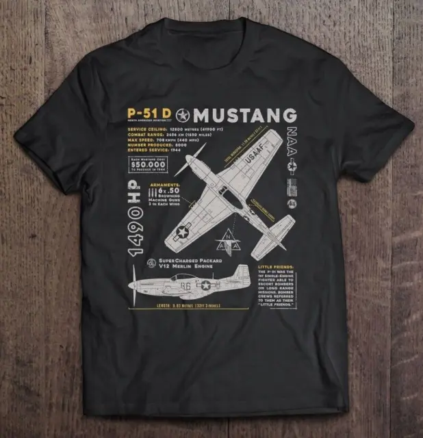 P-51 Mustang Vintage Wwii North American P51 D Fighter Plane T Shirt Size S-5XL