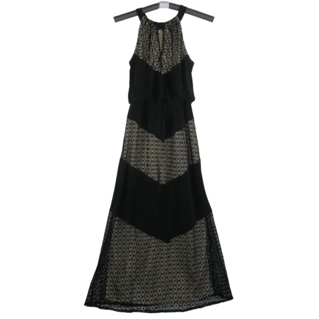 London Times Women's Modcloth Black Lace Tiered Maxi Dress Size 8 Sleeveless