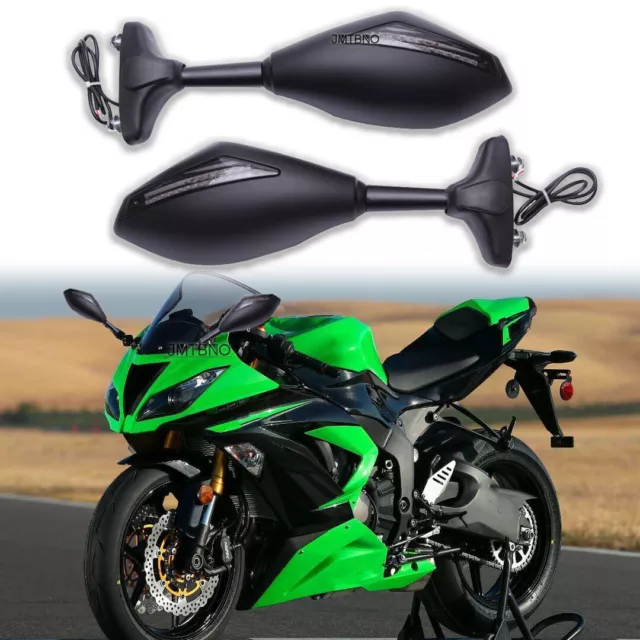 For Kawasaki Ninja ZX10R ZX6R Z636 ZX6RR Motorcycle LED Turn Signal Rear Mirrors