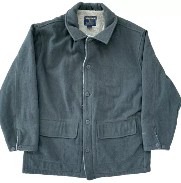 Vtg Woolrich Dark Green Wool Coat Sherpa Loden Heather 16351 Mens Size Large