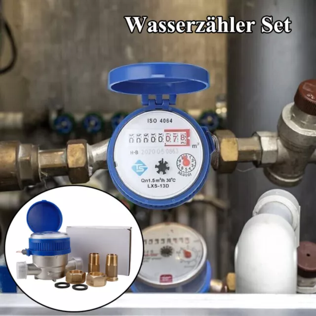 Kaltwasserzähler Zapfhahnzähler 1/2" 15 mm Garten Geeicht Wasseruhr 1,5m³/h DE