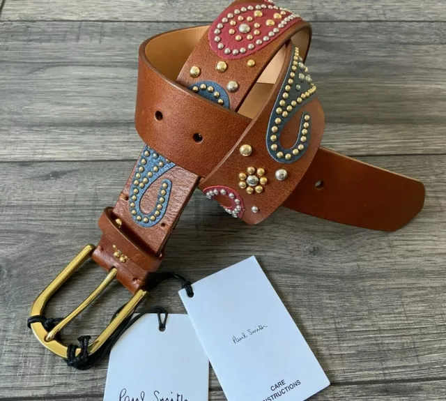 Paul Smith Ceinture Cuir Décoré Cuir Clouté Taille 30 Détail Neuf avec Étiquette