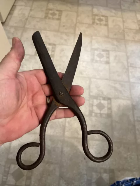 Early 18th Century Hand Forged Iron 9 1/2 Inch Scissors Crude American Examples