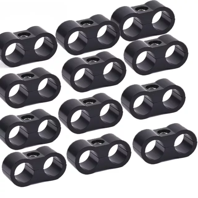 12PCS Hose Separator Clamp Bracket Adapter 6AN For 3/8 Oil/Fuel Hose Line Black