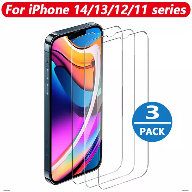 3 Pack Tempered Glass Screen Protector Full Cover For iPhone 14 13 12 11 Pro Max