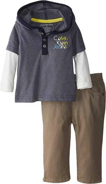 Calvin Klein Infant Boys Gray Hooded Top 2pc Pant Set Size 3/6M 6/9M