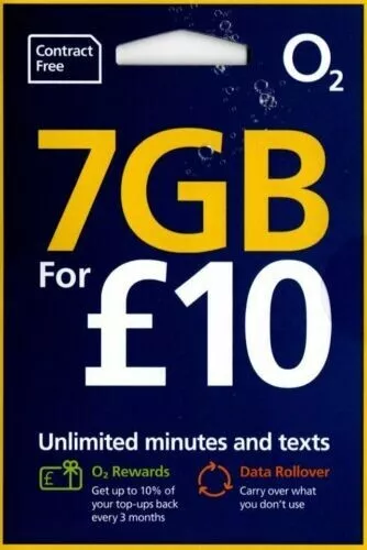 o2 Sim Card Pay As You Go £10 Pack Gets 7GB Data Unlimited SMS Mini Micro Nano
