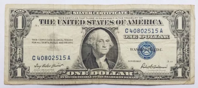 1957 Blue Seal $1 One Dollar Silver Certificate Bill - Old Paper Money