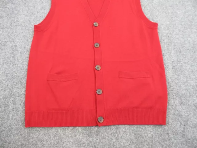 Brooks Brothers Sweater Mens Medium Red Wool Knit Sleeveless Vest Button Up 2