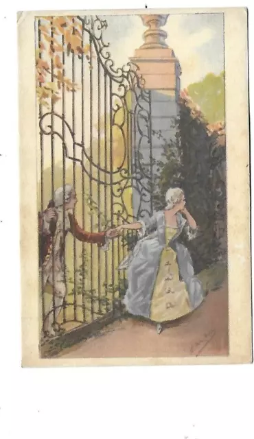 belle CPA  carte postale ancienne amoureux love romantisme au portail !