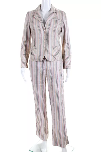 Robert Graham Womens Striped Straight Leg Pants Jacket Set Pink Multi Size 6