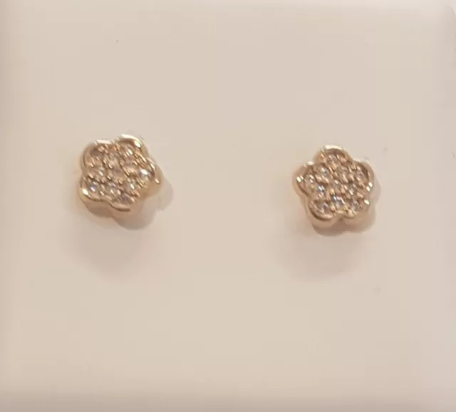 Boucles d'oreilles cloutes 9 ct, 9 carats, or 375, forme de fleur poussée-friction dos avec zona