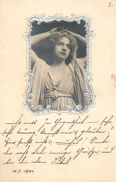 BB001 Portrait de dame de beauté dans un cadre Art Nouveau carte postale 1901
