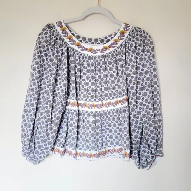 TORY BURCH Medallion Print Puff-Sleeve Peasant Blouse Med